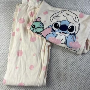 Disney Lilo & Stitch Kids Pajama Set Cream Pink Bubble Print Stitch Size 8